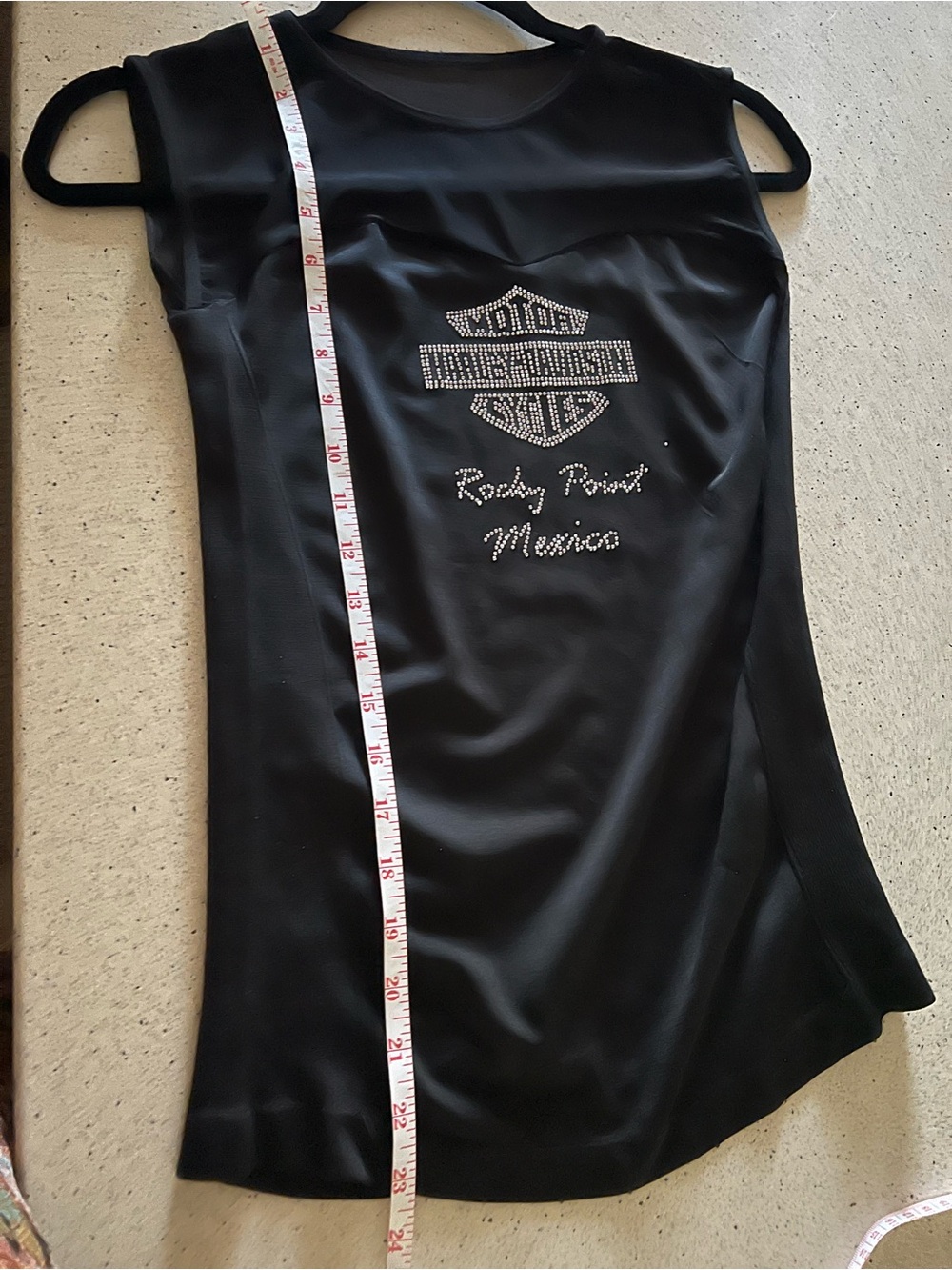 Black Sleeveless Mesh Yoke Top with Rhinestone Harley Davidson Logo - Picture 5 of 5